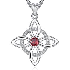 PRICES MAY VARY. ❤ Witches Knot ❤ The witches knot is an ancient symbol representing protection and connection. It symbolizes power, cycles, and infinite loops, often associated with mystery and magic. ❤ Birthstone Jewelry ❤ This January necklace features a circle of white cubic zirconia stones around the witches knot, with a red cubic zirconia stone (January birthstone - garnet jewelry) in the center. This design not only enhances the beauty of the necklace but also adds a personal touch and me Witches Knot, Mystic Arts, May Emerald, Witch Necklace, The Witches, 12 December, Birthstone Colors, Witchy Jewelry, Cubic Zirconia Jewelry