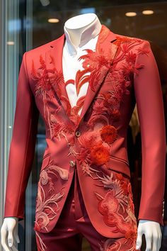 Spider Lily inspired suit Mens Corset, Spider Lily, Man Blazer, Fairytale Fashion, Wedding Dresses With Flowers, African Shirts, Red Suit