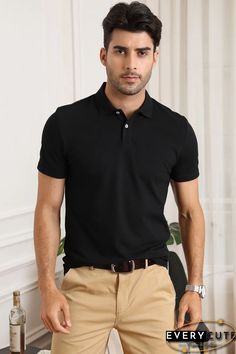 Wholesale Black Men Short Sleeve Polo Shirt Online Black Casual Collar Tops For Business Casual, Black Cotton Polo Shirt For Business Casual, Black Polo Collar Shirt For Business Casual, Short Sleeve Polo, Mens Tees, Men Short Sleeve, Shirt Online, Black Men, Men's Clothing