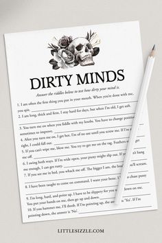 a dirty minds poem with a pencil next to it on top of a piece of paper