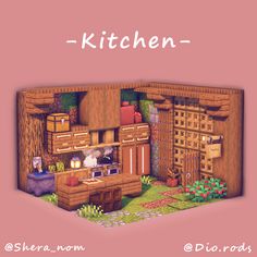 the kitchen is made out of wood and has plants in it