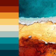 an aerial view of the ocean with orange and blue colors