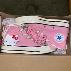 Hello Kitty Pink Hi-Top Converse W 6.5 Worn 1 Time. In Amazing Condition. Very Hard To Find. Comes With Extra Hello Kitty Laces And The Original Box Shoes Hello Kitty, Hi Top Converse, Hello Kitty Pink, Hi Top, Dream Bedroom, Womens Converse, Christmas Wishlist, Converse Shoes, Hard To Find