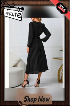 Black V Neck Pleated Long Sleeve Dress with Belt Black Pleated Midi Dress For Fall, Black Long Sleeve Office Maxi Dress, Black Long Sleeve Maxi Dress For Office, Black Pleated Maxi Dress For Work, Black Pleated Midi Dress For Office, Fall Pleated Midi Dress For Date Night, Black Pleated Midi Dress For Date Night, Black Pleated V-neck Maxi Dress, Belt Women