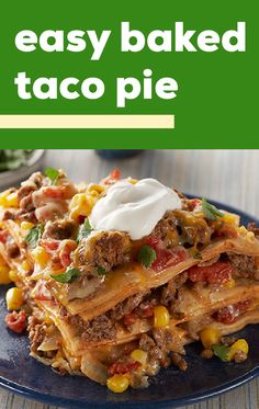 easy baked taco pie on a blue plate