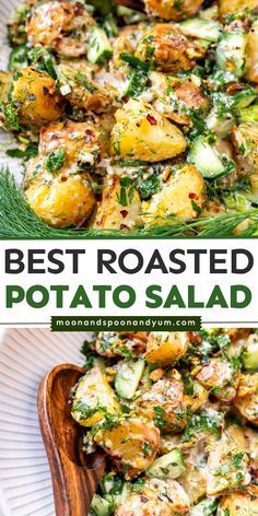 the best roasted potato salad is served on a white plate