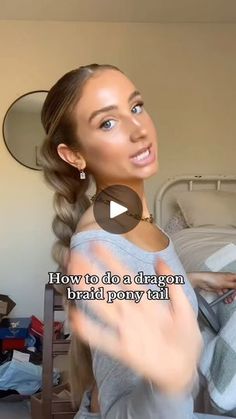 Low Ponytail Front View, Dragon Plait Hair, Cute Ponies Hairstyles, How Do You Do A Dragon Braid, Hairstyles Dragon Braid, Cute Ponytail Braids, Bubble Braids Ponytail, High Pony Plait, Ponytail Hairstyles Braiding Hair