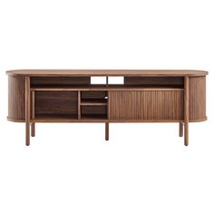 the sideboard is made out of wood and has two compartments on one side, with drawers