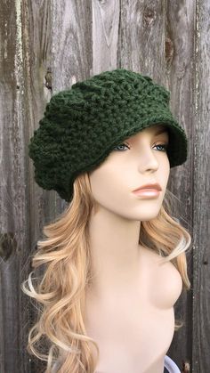 Newsboy Hat Chunky Crochet Hat Womens Hat Mens Hat Winter | Etsy Green Slouchy Yarn Hat, Green Slouchy Knitted Hat, Slouchy Green Knitted Hat, Green Yarn Crochet Hat For Outdoor, Green Brimmed Beanie, One Size Fits Most, Green Brimmed Beanie (one Size Fits Most), Green Crochet Beanie Hat For Outdoor, Green Brimmed Crochet Hat For Outdoor, Green Crochet Beanie For Outdoor