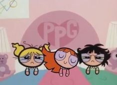 the powerpuff girls are standing in front of a pink background