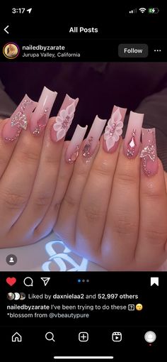 Pink Princess Nails Acrylic, Jelly Rhinestone Nails, Pink Buchifresa Nails, 15 Nails Ideas Pink, Pink Bling Nails Rhinestones Girly, Latina Nail Designs Medium, Baby Pink Birthday Nails, Pink Quince Nails Medium