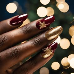 Nail your holiday look with these Christmas colors. 💖 Holiday Almond Nails Christmas, Biab Nails Christmas, Holiday Nail Colours, Burgundy Holiday Nails, Christmas Nails Green And Gold, Christmas New Years Nails, December Nails Green