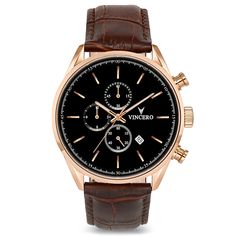 Vincero The Chrono S - Rose Gold Vincero Watches, Swiss Army Watches, Skeleton Watches, Brown Leather Watch, Leather Watch Band, Invicta Watches, Luxury Timepieces, Leather Watch Bands, Mens Luxury