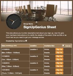 a table with chairs and a clock in the middle is shown for signupendus sheet