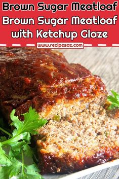 meatloaf with sauce and parsley on a plate