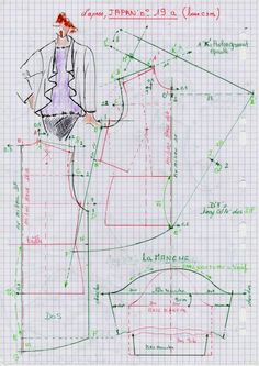 a drawing of a woman's dress and jacket on a piece of graph paper