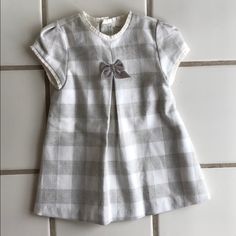 Beautiful Piece By The Mayoral Collection, Checkered Grey With Bow Detail And Button Up Along The Back. New With Tags, Great Gift For Baby Girl Shower! White Button-up Dress For Dress-up Occasion, White Dress With Buttons For Dress-up, Cute White Dresses With Buttons, Navy Formal Dress, Jean Overall Dress, Girls Velvet Dress, Gift For Baby Girl, Cherry Print Dress, Tropical Print Dress