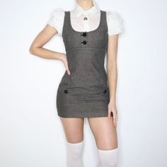 Y2K Preppy Babydoll Mini Dress (S) Babydoll Dress Outfit Winter, Babydoll Outfit, Hygge Fashion, White Button Up Blouse, Outfits 2014, Tweed Outfit, Outfits 2000s, Babydoll Mini Dress, Boho Fashion Summer