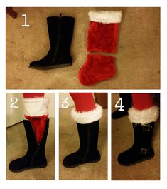 the steps to make santa's boots look like they have been put on their feet