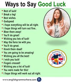 a poster with the words, ways to say good luck and an image of a woman