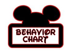 a red and black mickey mouse head with the words behavior chart on it's side