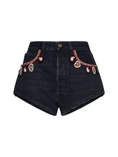 Short from Alanui Composition: ->cotton, 100% | Alanui Women's Short in Black | SS24 Viva Forever, Howleen Wolf, Country Vibes, Embroidered Denim Shorts, Shorts Outfits Women, Harry Styles Cute, Embroidered Denim, Fashion Design Clothes, Mini Shorts