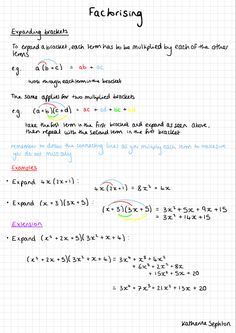 a piece of paper with writing on it that says factoring and exponents