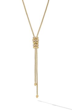 Add a touch of modern elegance with a zigzag-link Y necklace accented with diamond pavé on them. 20" length Lobster clasp closure Total diamond weight: 0.17ct. 18k gold or sterling silver/diamond Imported >Diamond Guide Dream Accessories, Y Necklace, Diamond Guide, David Yurman, Modern Elegance, Silver Diamonds, Touch Of Modern, Pave Diamonds, Zig Zag