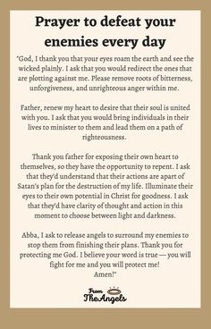 a prayer card with the words prayer to defat your enemys every day