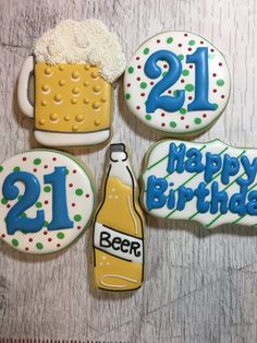 decorated birthday cookies with beer and frosting for 21st birthday