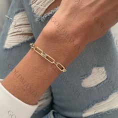 "All Our Bracelets Are Made Of REAL 14K GOLD  14K Yellow Gold Paperclip And Round Link Bracelet, 7.5\" Inch,  5.6 mm Thick, Real Gold Bracelet, Women  Shop our 14K Bracelets https://www.etsy.com/shop/GOLDMANIA?ref=seller-platform-mcnav§ion_id=26925987  Shop On Sale items https://www.etsy.com/shop/GOLDMANIA?ref=seller-platform-mcnav§ion_id=1  Metal: 14K Yellow Gold    Width: 5.6 MM  Length: 7.5 IN  Closure: Lobster claw Weight: 3.20 Gram   Links are hollow   SHIPPED FROM NEW YORK CITY FREE SHIPPING on all orders IN THE US 30 Day Or 14 Day Return Hassle Free  Weight and measurements are approximate and may not be always exactly as stated.  At GoldMania we are first of all committed to environmental responsibility. We guarantee that the gold we use is strictly ecofriendly and of the highest q 14k Gold Paperclip Bracelet Fine Jewelry, Gold Plated Paperclip Chain Bracelets For Formal Occasions, Formal Gold Plated Paperclip Chain Bracelets, Yellow Gold Bracelet With Chain Link Strap, 14k Gold Diamond Bracelet With Solid Link, Chain Link Diamond Bracelet As Gift, Gold Link Bracelets For Anniversary, Yellow Gold Chain Link Diamond Bracelet For Gift, Modern Gold Tennis Bracelet With Rectangular Links