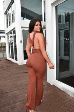 Small (2-4) Medium (6-8) Large (10-12)Inseam: 33” approximately Stretchy Fitted Brown Jumpsuits And Rompers For Vacation, Rust Colored Jumpsuit, Brown Non-stretch Jumpsuits And Rompers For Summer, Brown Fitted V-neck Jumpsuits And Rompers, Brown V-neck Jumpsuits And Rompers For Loungewear, Satin Romper, Royal Blue Suit, Asymmetrical Midi Dress, Halter Jumpsuit