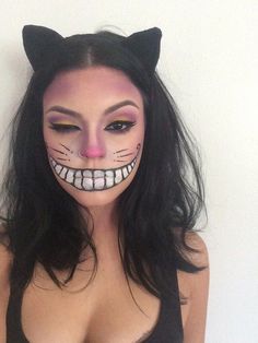 Cheshire Cat Makeup, Horror Halloween Costumes, Cool Halloween Makeup, Make Up Inspiration, Halloween Makeup Inspiration, Cat Halloween Costume, Halloween Costumes Makeup