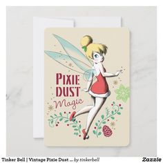 a card with a tinkerbell fairy on it's back and the words pixie