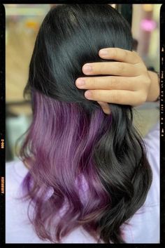 Chocolate And Purple Hair, Underside Purple Hair, Plum And Brown Hair, Black On Top Purple Underneath Hair, Peekaboo Hair Color Purple And Brown, Purple Bottom Hair, Dark Purple Underneath Hair Brown, Purple Dyed Hair Underneath Brown Hair, Lavender Underdye Hair