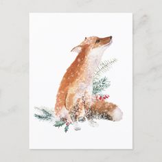 a painting of a fox sitting in the snow