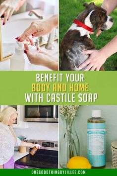 a collage of photos with the words benefit your body and home with castle soap