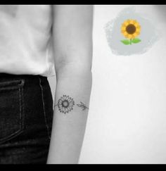 a woman's arm with a sunflower tattoo on it