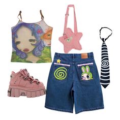 Y2k Kidcore Outfits, Disney Y2k Outfits, Cool Oc Outfits, Outfit Ideas Retro, Swaggy Art Style, Aesthetic Pride Outfit, Cartooncore Outfit, Funky Fits Aesthetic, Fun Quirky Outfits