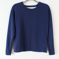 NIKE Blue Pullover Long Sleeve Sweater Low Back Women's Size XSmall Condition is gently owned Blue Sporty Sweatshirt For Gym, Sporty Blue Sweatshirt For Gym, Navy Athleisure Sweatshirt For Sports, Blue Sporty Gym Sweatshirt, Sporty Long Sleeve Blue Sweater, Nike Navy Sporty Sweatshirt, Blue Long Sleeve Gym Sweatshirt, Nike Blue Sporty Sweatshirt, Nike Long Sleeve Blue Sweatshirt