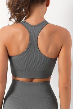 Gray Zipped Ribbed Racerback Sports Bra Solid Activewear With Zipper Closure For Workout, Solid Activewear With Zipper Closure For Gym, Solid Color Activewear With Zipper Closure For Gym, Active Top, Racerback Sports Bra, Toned Body, Make Color, High Waisted Leggings, Body Shapes