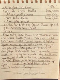 a handwritten recipe for the english club toast, written in cursive writing