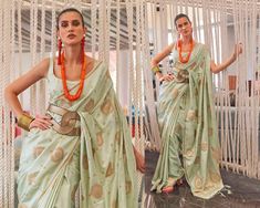 Be an enchanting mystery by wrapping this light green color heavy pallu saree in pure satin silk. Enhanced with traditional woven work and beads work detailing all over, a perfect drape for wedding occasions. Paired up with a matching color woven blouse in a similar fabric. The unstitched blouse can be customized upto 44 inches. Do Note: All the accessories shown are for styling purpose only. Slight color variation may occur due to photographic reasons. Fall and Pico : Done Drapping Saree(Ready to wear) : On Request Extra Charges Occasion : Bridal Wear, Wedding, Party, Pooja Function, Festival,  Includes : 1 Saree, 1 Blouse Saree Length : 5.5 meter Blouse Piece : 0.80 meter Type: Weaving Satin Silk Saree Fabric: Satin Silk Blouse Fabric: Satin Silk Saree Colour: Light Green Blouse Colour: Green Pre-draped Saree With Meenakari For Puja, Green Semi-stitched Pre-draped Saree With Meenakari, Green Bollywood Pre-draped Saree With Meenakari, Pista Green Saree Sets With Meenakari, Pista Green Meenakari Saree Set, Bollywood Style Green Meenakari Pre-draped Saree, Bollywood Green Meenakari Pre-draped Saree, Diwali Pista Green Self-design Pre-draped Saree, Designer Green Pre-draped Saree With Meenakari