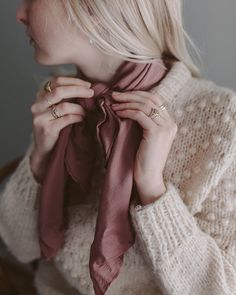 A life essential for you to take anywhere, each scarf is made from 100% washable-silk, has a hand-rolled and hand-sewn edge. Meant to be lived-in, worn, and washed, our hand-dyed heirloom scarves have a bit of magic in their making. The Classic Washable Silk Scarf is our larger size scarf: 33 inches x 33 inches. The silk is soft in hand and light in weight, an elegant bandana. With endless ways to wear it—on your shoulders, around your neck, or over your hair on a summer day—you'll never run out Silk Shawl Scarf One Size, Silk Scarves Perfect For Gifts, Trendy Silk Scarves, Chic Silk Scarves For Winter, Pink Silk Scarf For Winter, Pink Elegant Scarf For Fall, Chic One Size Silk Scarf, Classic Silk Scarves For Fall, Chic Solid Color Silk Scarf