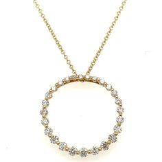 This sparkling 1.01ct tw diamond single prong circle of life pendant necklace radiates with the beauty of a perfect circle. Inspired by eternity and completeness, this timeless piece is perfect for any occasion and will ignite the room with its dazzling sparkle. Metal: 18K Yellow GoldDiamond Weight: 26 Round Brilliant Cuts 1.01ct tw Length: 18" - Circle D: 23mm Estimated production time is 4 - 5 weeks. White Gold Pendant Necklace, Perfect Circle, Circle Diamond, A Perfect Circle, Circle Of Life, Rose Gold Necklace, Round Brilliant, Timeless Pieces, The Beauty