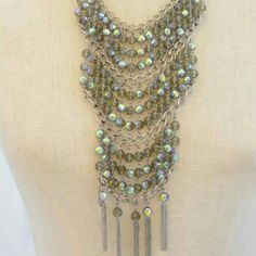 Featured On This Gorgeous Necklace Are Sparkling Crystalline Beads Strung Together In A Chain Mail Style Statement Tapering Down To 5 Chain Link Tassels. Necklace Measures At 18". The Bib Statement Measures At 6.75" X 8" At Its Widest And Longest Points. Party Necklaces With Adjustable Chain And Round Beads, Crystal Necklaces With Dangling Beads For Party, Party Necklace With Adjustable Chain And Round Beads, Elegant Colorful Beaded Chain Necklace For Party, Elegant Party Chain Necklace With Colorful Beads, Party Silver Crystal Necklaces With Colorful Beads, Silver Crystal Necklace With Colorful Beads For Party, Party Silver Bead Dangle Necklaces, Party Dangle Necklaces With Silver Beads