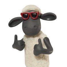 a black sheep with sunglasses giving the thumbs up sign while wearing red shades on it's head