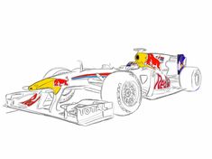 a drawing of a red bull racing car