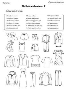 clothes and colours 2 worksheet for kids to learn how to make them look like they