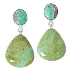 Jay King Sterling Silver Multicolor Boulder Variscite Drop Earrings Featuring natural blends of greenish-blue, brown and white colors, these handcrafted Boulder Variscite earrings will lend a beautiful, artistic accent to any outfit. From Jay King.       Approx. 1-5/16"L x 11/16"W     Stamped .925     Pierced with clutch backs     Sterling silver earrings have freeform drops of multicolor green variscite stone linked to bezel-set, oval variscite post fronts   Stone Information       All sizes an Green Cabochon Dangle Earrings, Green Gemstone Artisan Earrings, Green Artisan Gemstone Earrings, Artisan Green Gemstone Earrings, Handmade Turquoise Chrysoprase Earrings, Nature-inspired Green Teardrop Earrings, Green Cabochon Drop Earrings, Green Oval Earrings With Natural Stones, Nature-inspired Turquoise Dangle Earrings